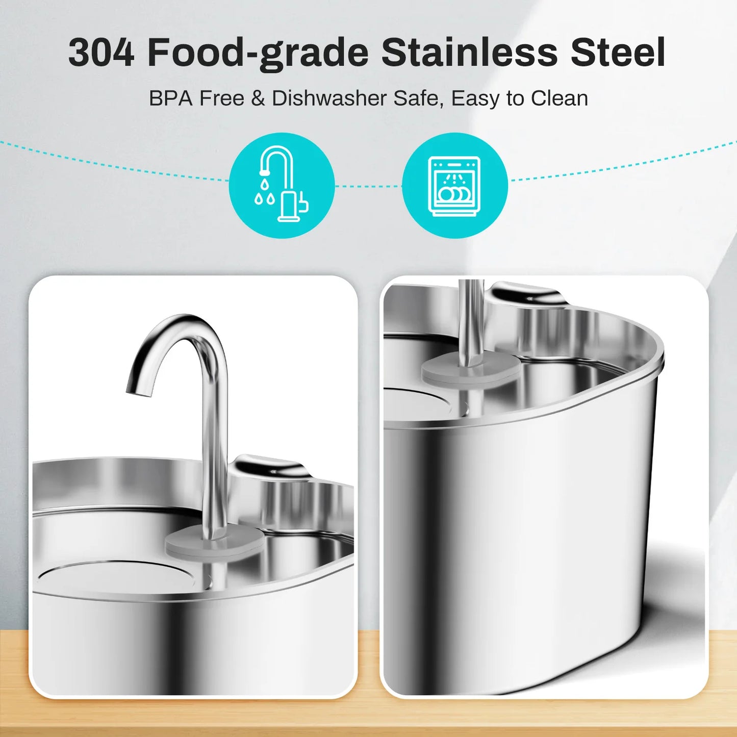 2.2L Stainless Steel Pet Water Fountain